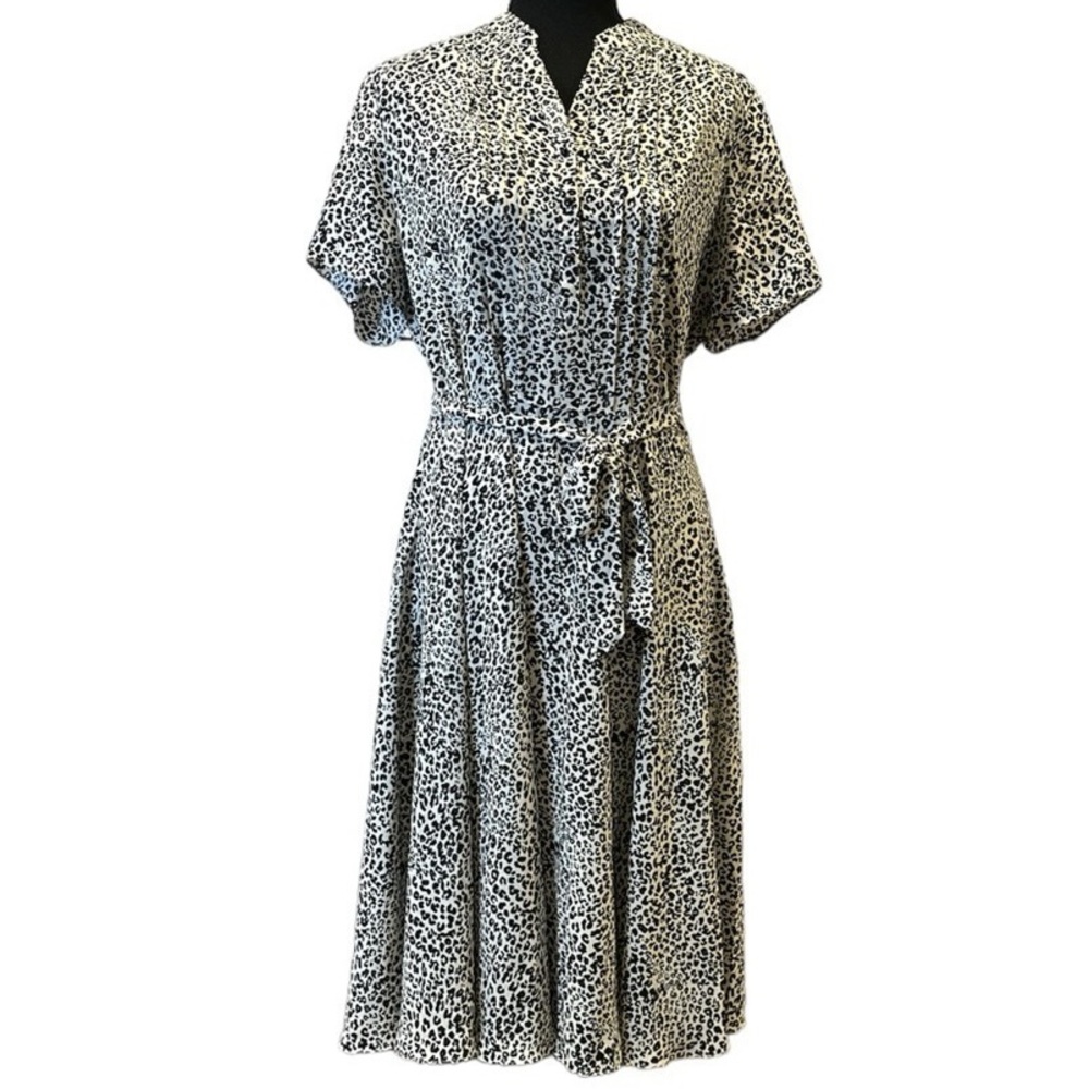 Nanette Lepore - animal leopard print midi tie-waist short sleeve dress 8